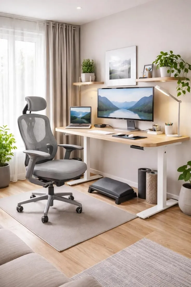Dual monitor arm mounted on desk edge clamp